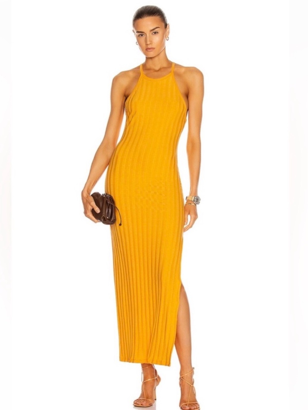 Jonathan Simkhai Standard Megan Ribbed Maxi Dress Pixie Tangerine Orange Size S